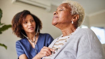 COPD: Asthma: listening to chest with stethoscope 2192217309