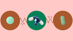 A graphic representing interactions with SNRIs includes images of pills and capsules highlighted by circles.
GoodRx Health