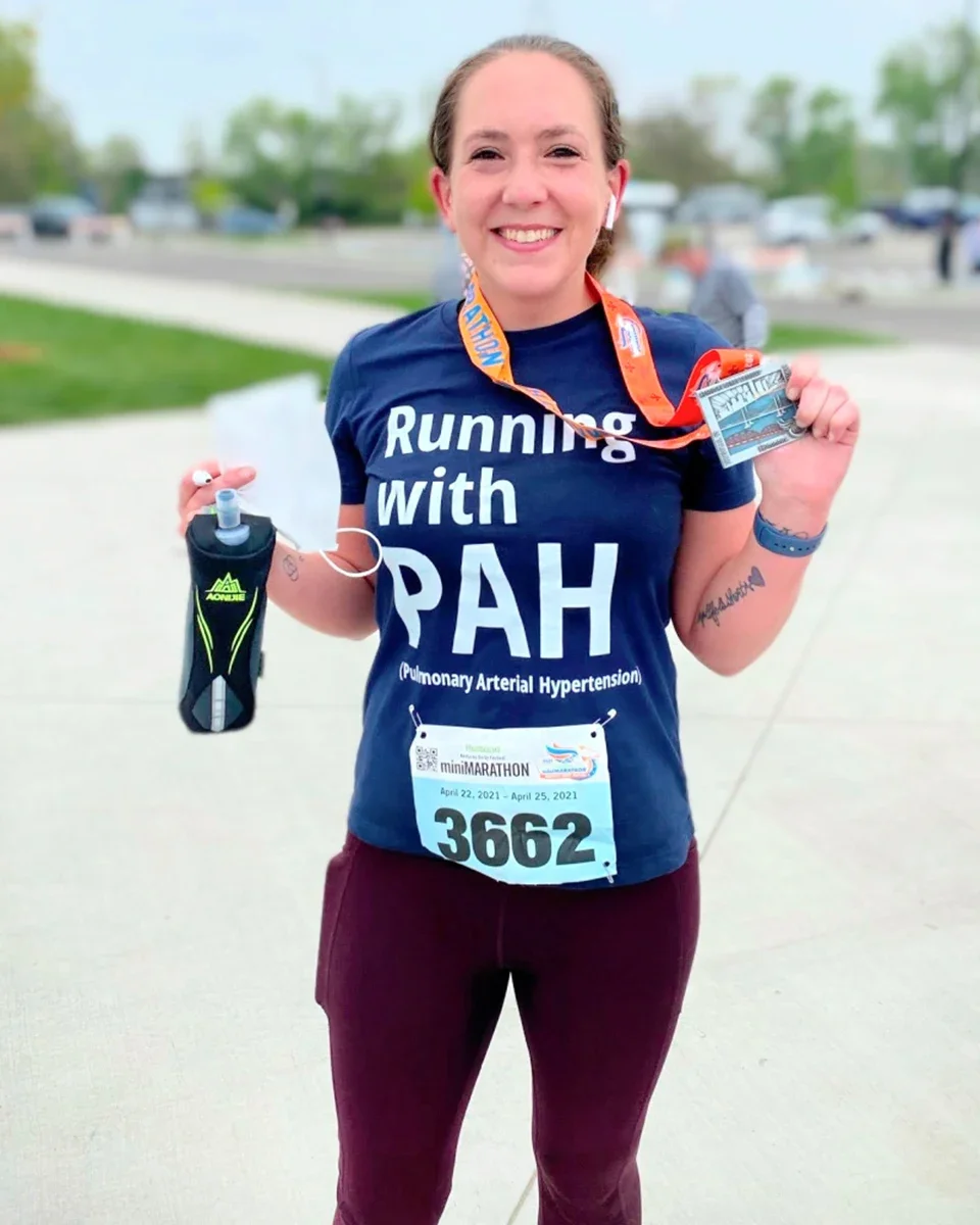 Lindsay Thurman is pictured in a mini-marathon photo from a race that she ran as a pulmonary arterial hypertension advocate.
