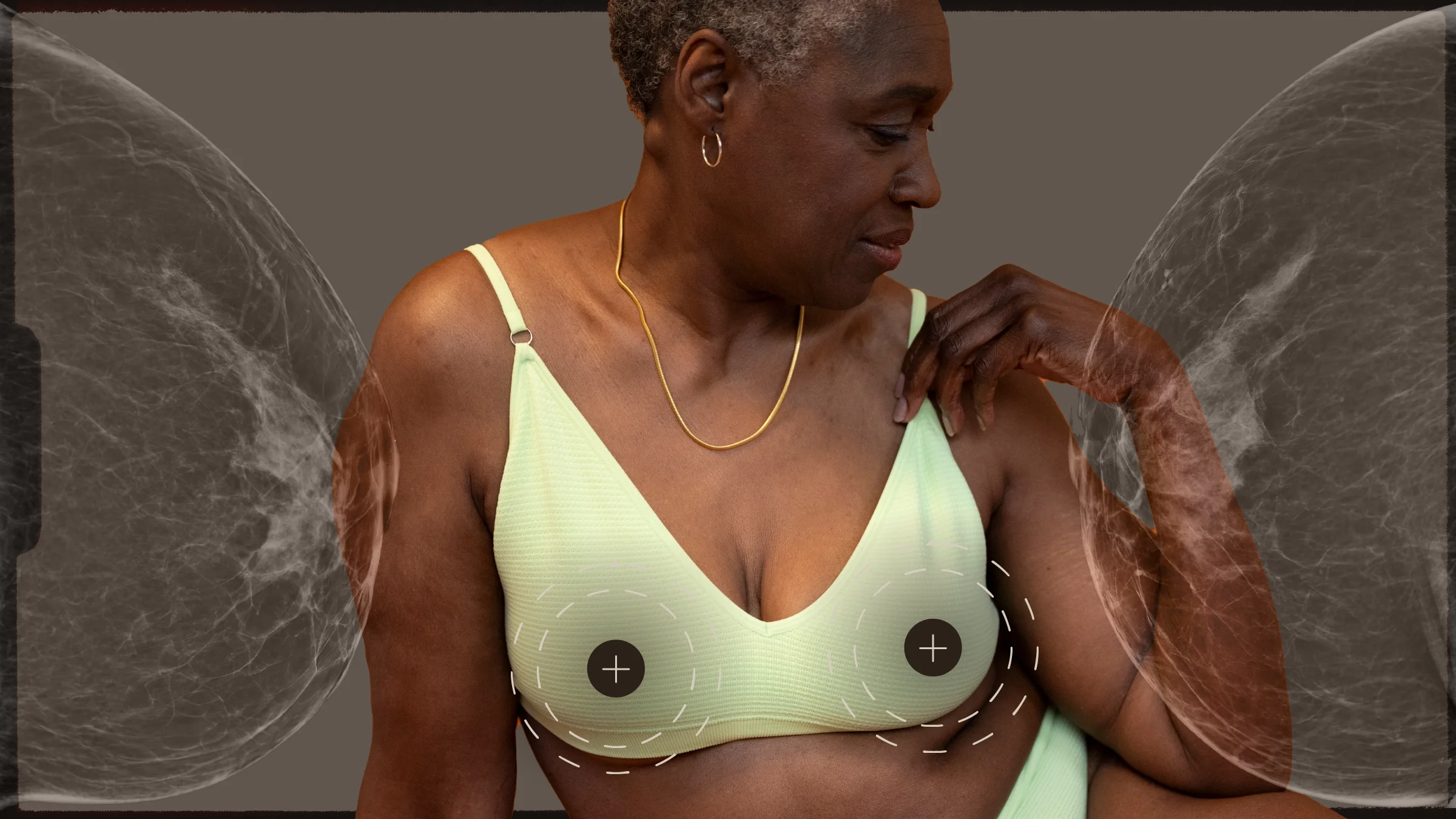 A graphic on having a double mastectomy includes a photo of a woman in a bra and images of breast scans.