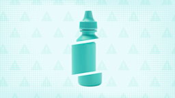 Teal background with texture and warning sign pattern. In the center is a teal eye drop bottle cut into thirds.
GoodRx Health
