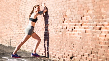 Movement exercise: Plantar fasciitis: calf stretch against brick wall 615885144