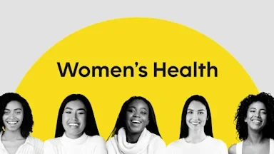 Black and white portraits of women on a graphic background. There is a yellow half circle on a gray background with the words “Women’s Health” behind the portraits.
Prostock-Studio/iStock via Getty Images