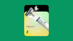 A graphic includes an image of Ebglyss against a green and yellow background with a dollar sign below it.
GoodRx Health, Courtesy of Eli Lilly & Company