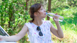 A person drinking water by their car.
AlekseiAntropov/iStock via Getty Images Plus 