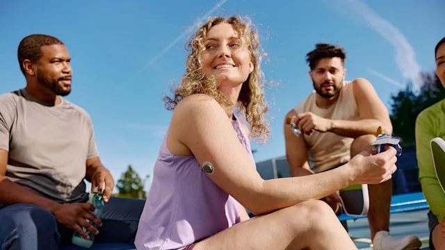 Pharmacy: woman pickleball player wearing stelo by dexcom Courtesy of Dexcom