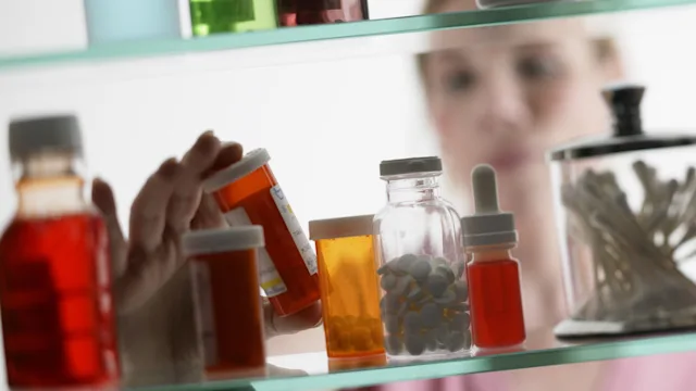 Medication education: Organization: taking bottle from medicine cabinet-78430411