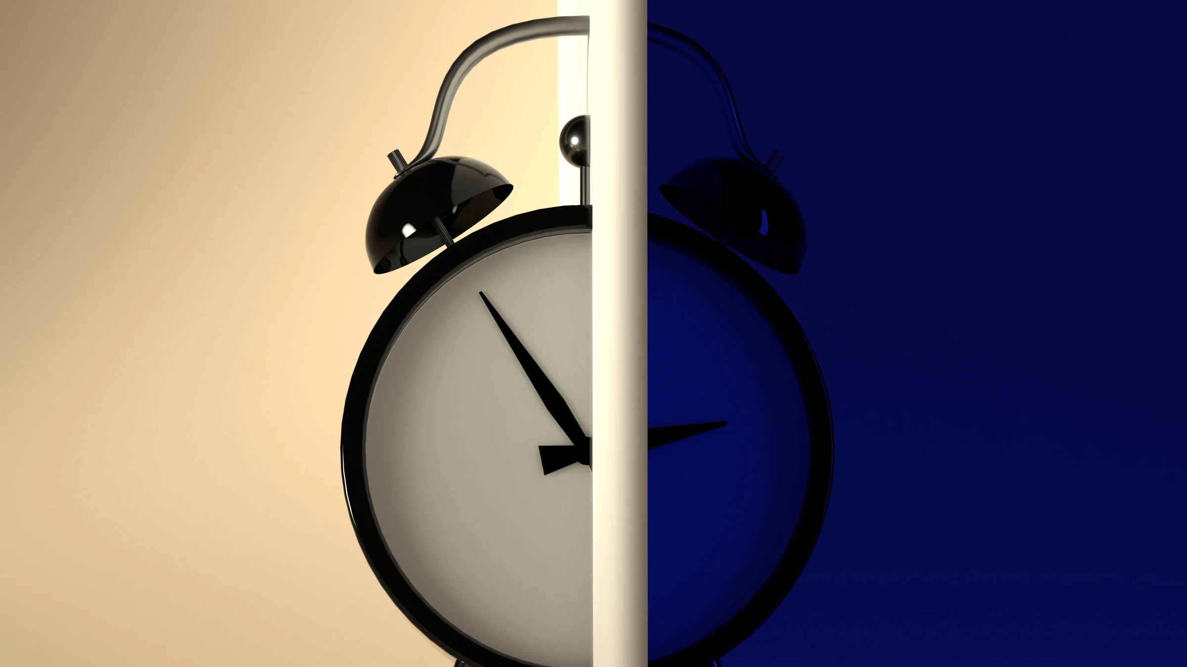 Still life of alarm clock with day and night concept.