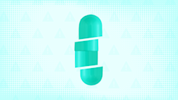 A photo of a teal capsule pill is cut into thirds. 
GoodRx Health

