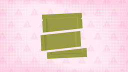 Light magenta background with texture and warning sign pattern. In the center is a lime green medicine packet cut into thirds. 
GoodRx Health