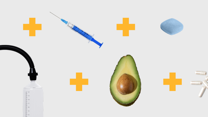Collage of items found in the cabinet of someone with erectile dysfunction.