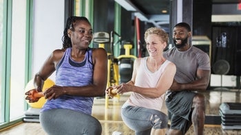 Movement Exercise: group exercise lunges with weights 1092431910