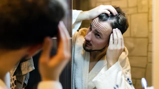 hair-loss: man checking hair line 1364642596