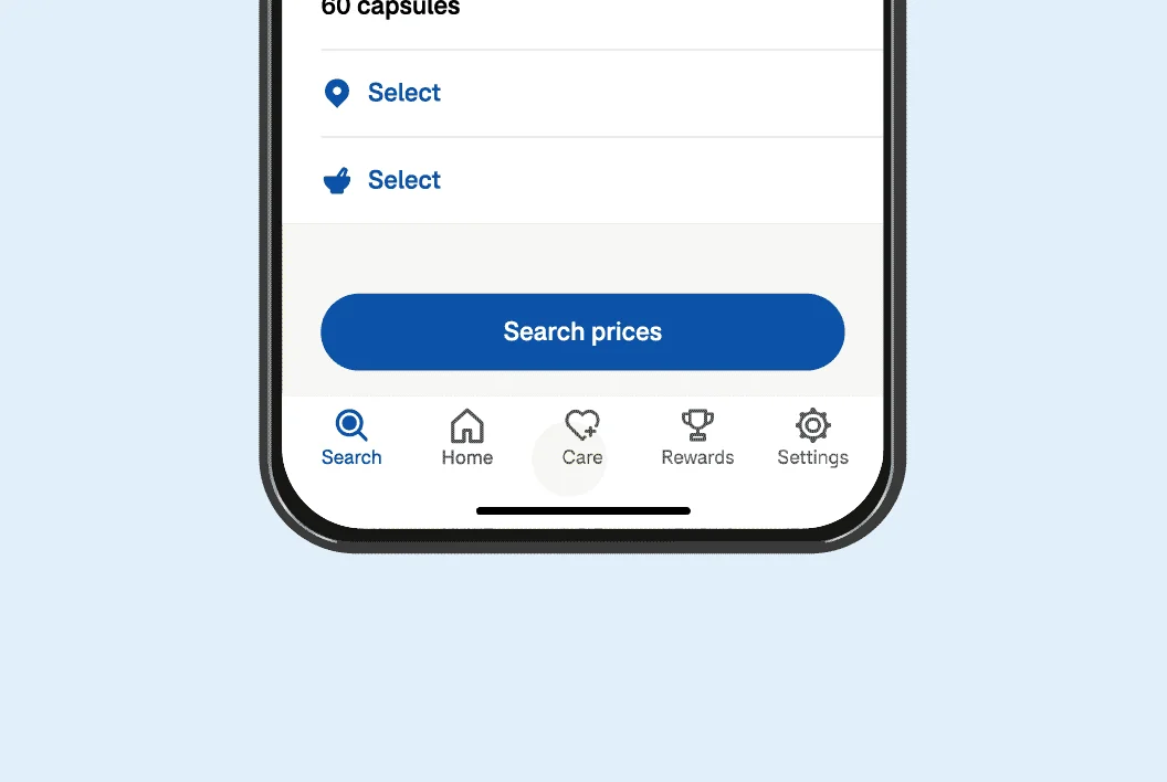 Image with mobile screenshot for step "Search and compare  prescription prices"