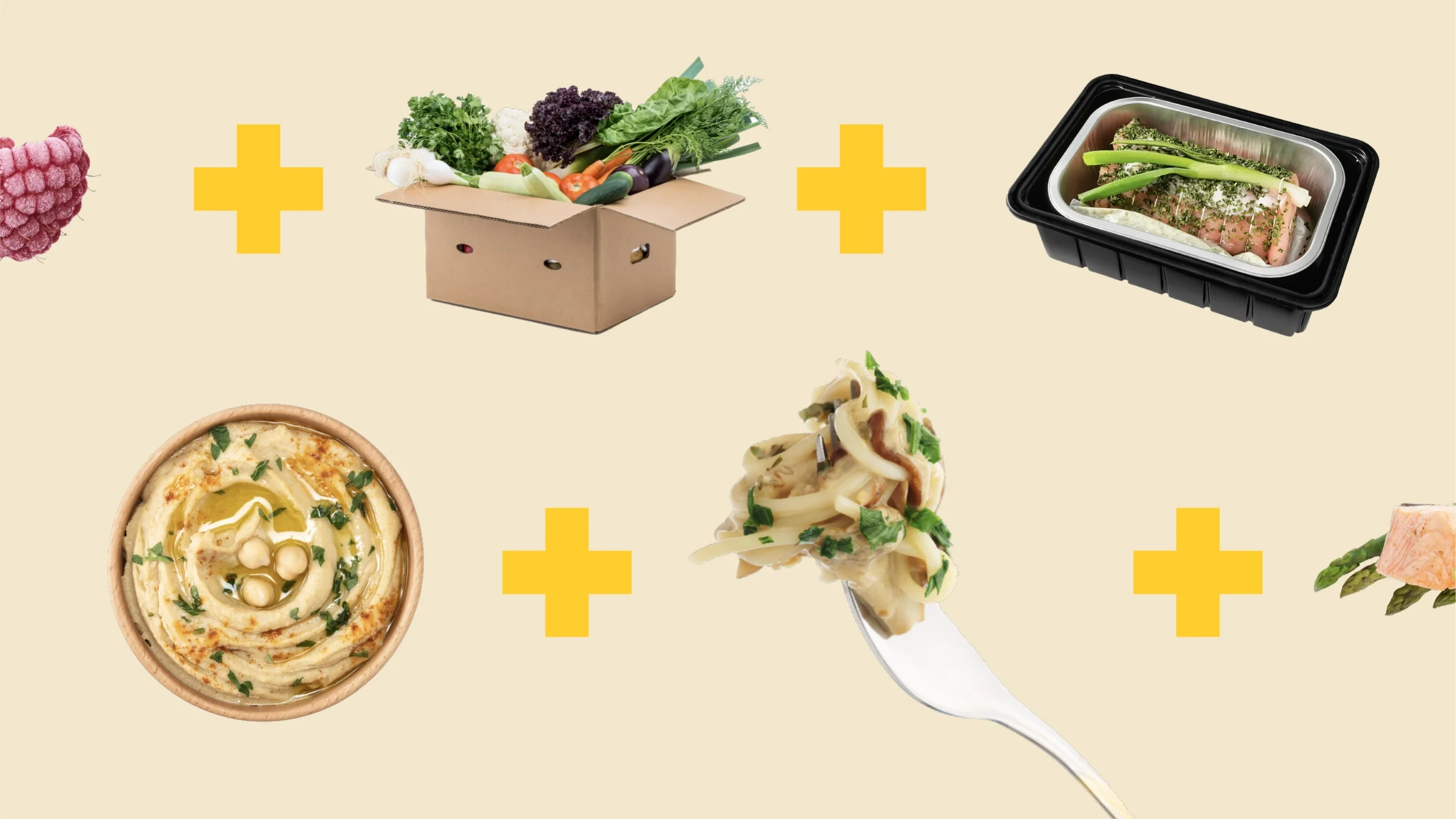 A custom graphic shows some of the foods in Nikki Nurse’s diet while taking semaglutide, including a box of produce, salmon and asparagus, and a bowl of hummus. 