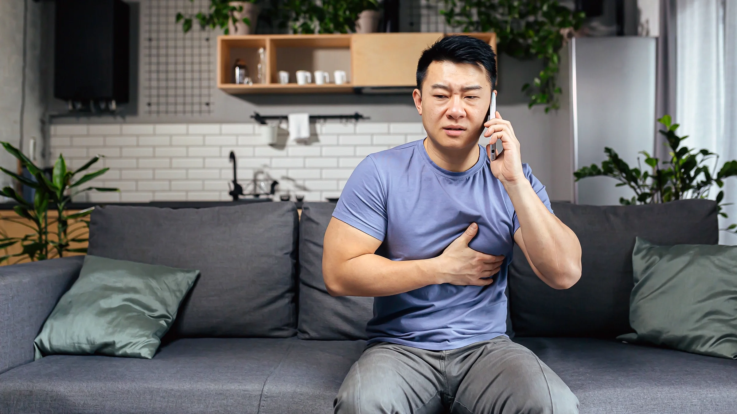A man with chest pain calls 911. 