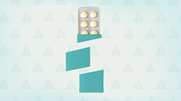 Light teal background with overlayed warning sign pattern in darker teal. In the center is a blister pack of pills in a teal case that is cut up into three sections.
GoodRx Health