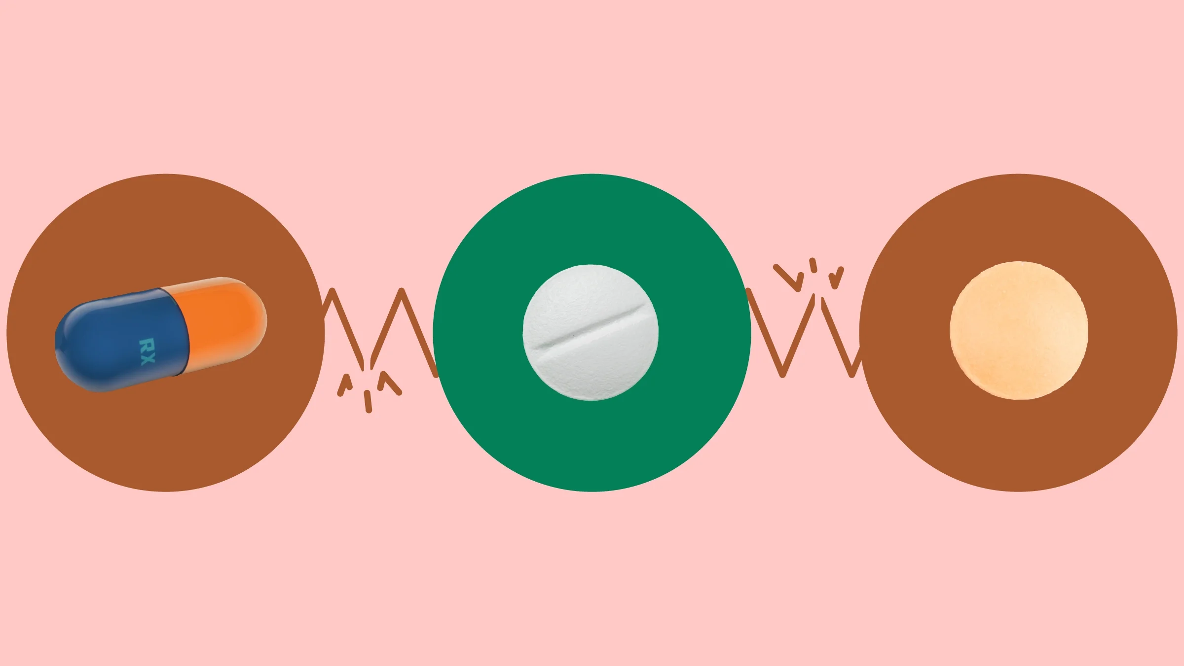 A graphic about opioid interactions shows three pills and capsules highlighted by red and green circles.