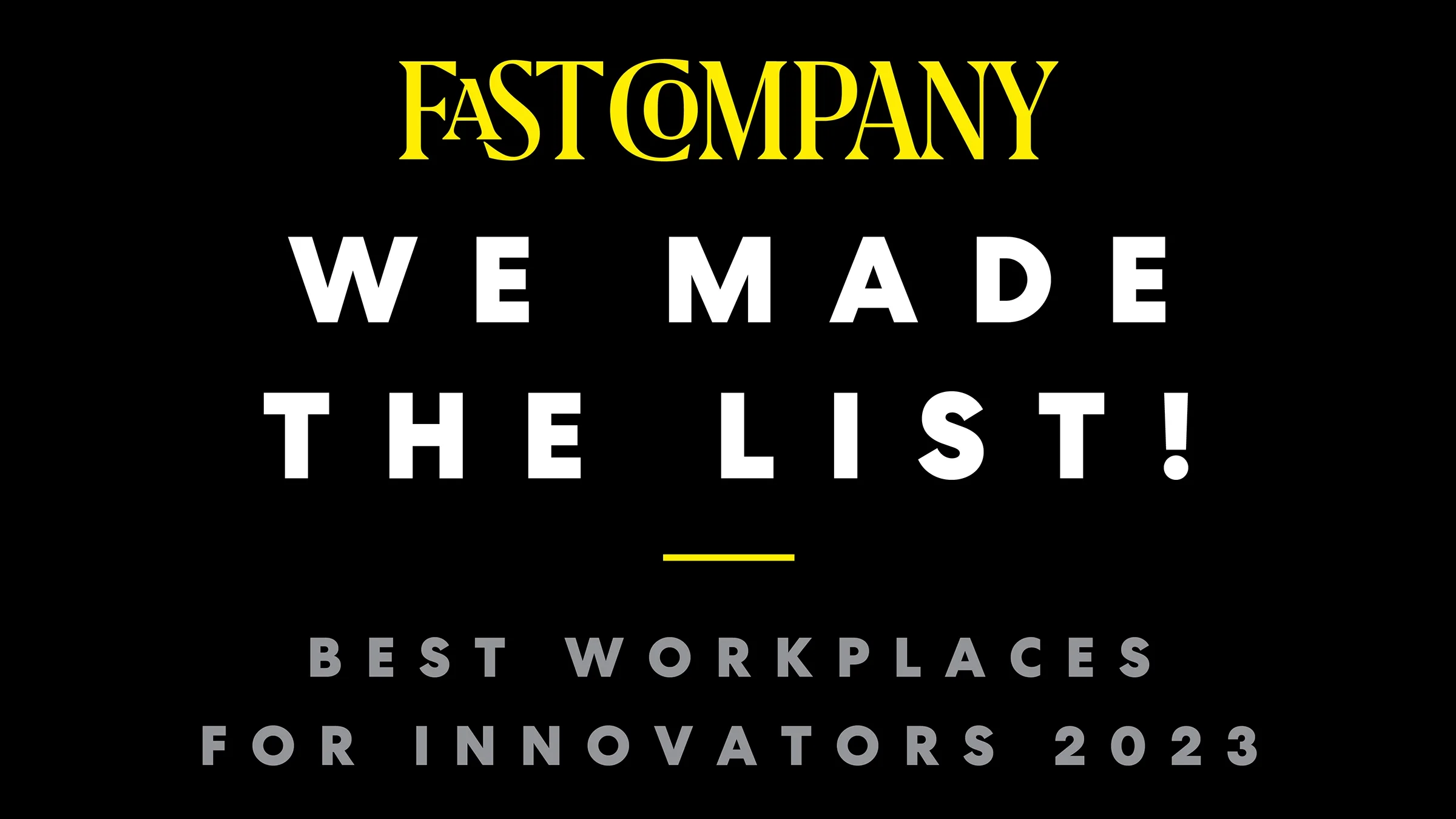 The Fast Company Best Innovators of 2023 text is shown on a black background.