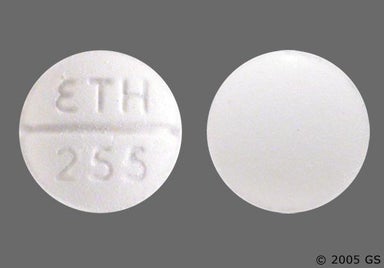 White Round ETH 255 - Hyoscyamine Sulfate 0.125mg Sublingual Tablet