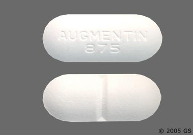 White Oblong AUGMENTIN 875 - Amoxicillin/Clavulanate Potassium 875mg-125mg Tablet