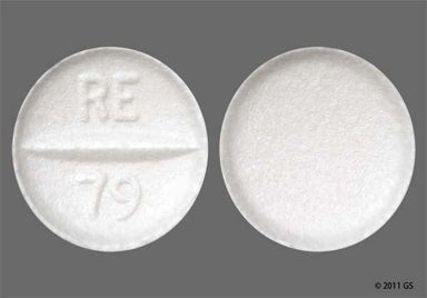 White Round RE 79 - Metoprolol Tartrate 25mg Tablet