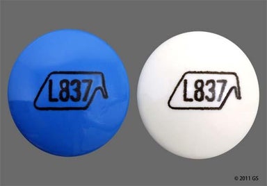 Blue, White Round L837 - Equaline Extra Strength Pain Relief PM Geltab