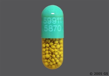 Green, Yellow Capsule 59911 5870 - Minocycline Hydrochloride 100mg Capsule
