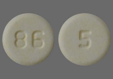 Yellow Round 86 And 5 - Olanzapine 5mg Orally Disintegrating Tablet