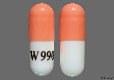 Orange, White Capsule W990 - Zonisamide 100mg Capsule