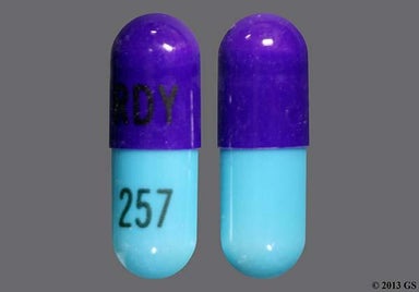 Purple, Blue-green Capsule RDY 257 - Ziprasidone Hydrochloride 40mg Capsule