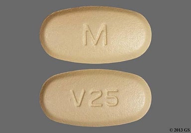 Beige Oval V25 And M - Valsartan and Hydrochlorothiazide 320mg-25mg Tablet