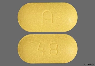 Yellow Oblong 48 - Glyburide/Metformin Hydrochloride 5mg-500mg Tablet