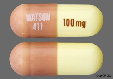 Brown, Yellow Capsule WATSON 411 100 mg - Doxycycline 100mg Capsule