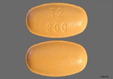Orange-Brown Oval T2 200 - Entacapone 200mg Tablet