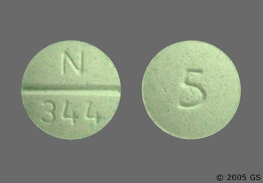 Green Round N 344 And 5 - Glyburide 5mg Tablet