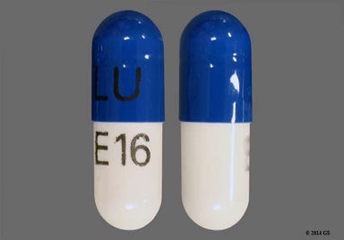 Blue, White Capsule LU E16 - Amlodipine Besylate/Benazepril Hydrochloride 10mg-40mg Capsule