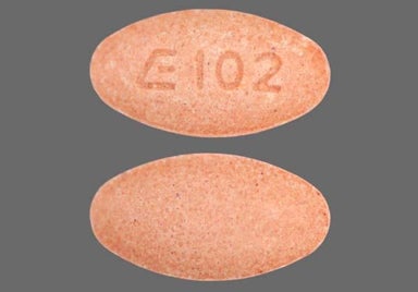 Peach Oval E 102 - Lisinopril 20mg Tablet
