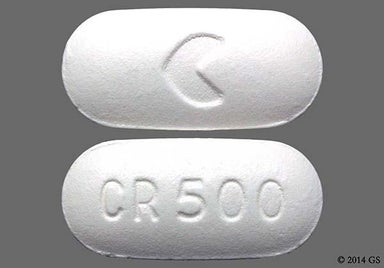 White Oblong CR 500 - Ciprofloxacin Hydrochloride 500mg Tablet