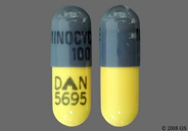 Gray, Yellow Capsule MINOCYCLINE 100 DAN 5695 - Minocycline Hydrochloride 100mg Capsule