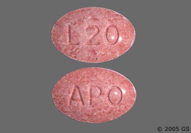 Red Oval L20 And Apo - Lisinopril 20mg Tablet