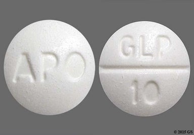 White Round GLP 10 - Glipizide 10mg Tablet