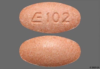 Peach Oval E 102 - Lisinopril 20mg Tablet