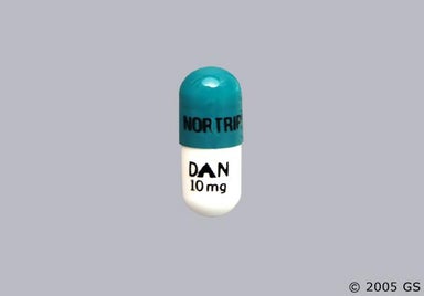 Green, White Capsule NORTRIPTYLINE DAN 10 mg - Nortriptyline Hydrochloride 10mg Capsule