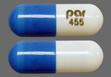 Blue, White Capsule par 455 - Omeprazole/Sodium Bicarbonate 40mg-1100mg Capsule