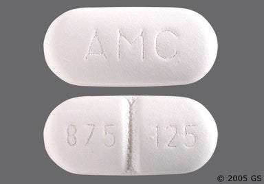 White Oblong 875 125 - Amoxicillin/Clavulanate Potassium 875mg-125mg Tablet