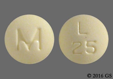 Yellow Round L 25 And M - Lisinopril 20mg Tablet
