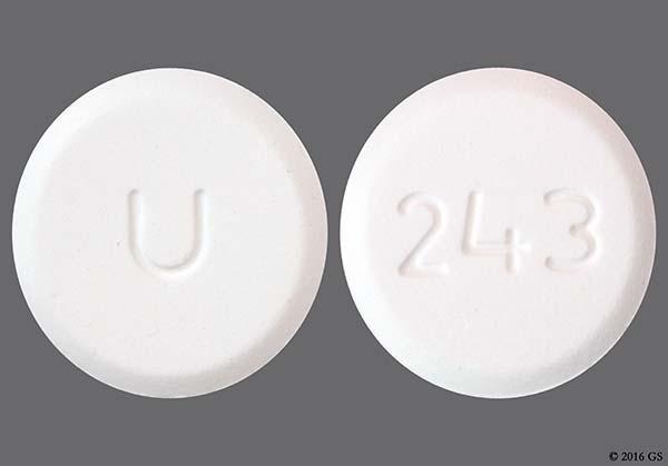 White Round U And 243 - Amlodipine Besylate 10mg Tablet.
