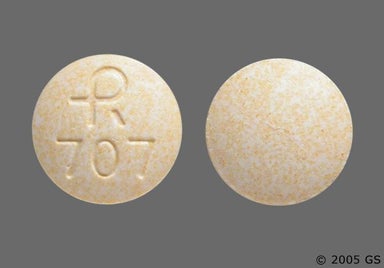 Yellow Round LOGO 707 - Lisinopril/Hydrochlorothiazide 20mg-12.5mg Tablet