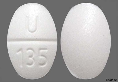 White Oval U 135 - Clonidine Hydrochloride 0.1mg Tablet